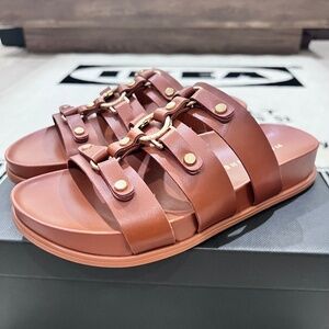 Marc Fisher Verity Fisherman Flat Leather Footbed Strappy Design Sandal